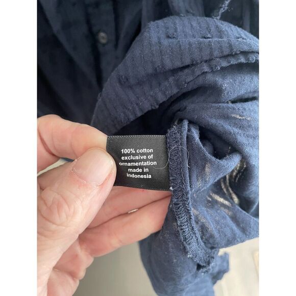 Lane Bryant Navy Blue Swiss Dot Tied Waist Blouse 26 - Picture 4 of 6